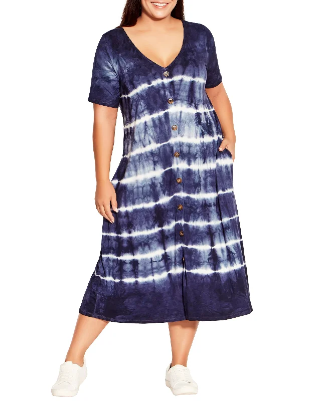 Overstock Sale Pheobe Button Midi Dress | Navy / White