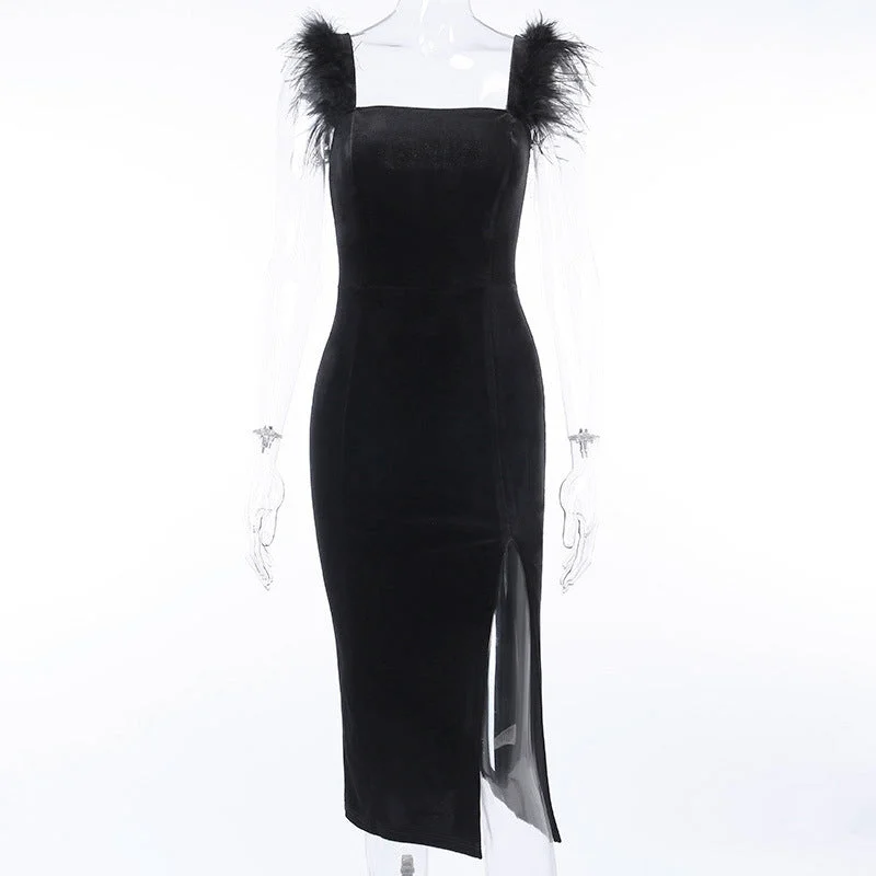 Unmissable Offer Elegance Unveiled Backless Furry Vest Dress