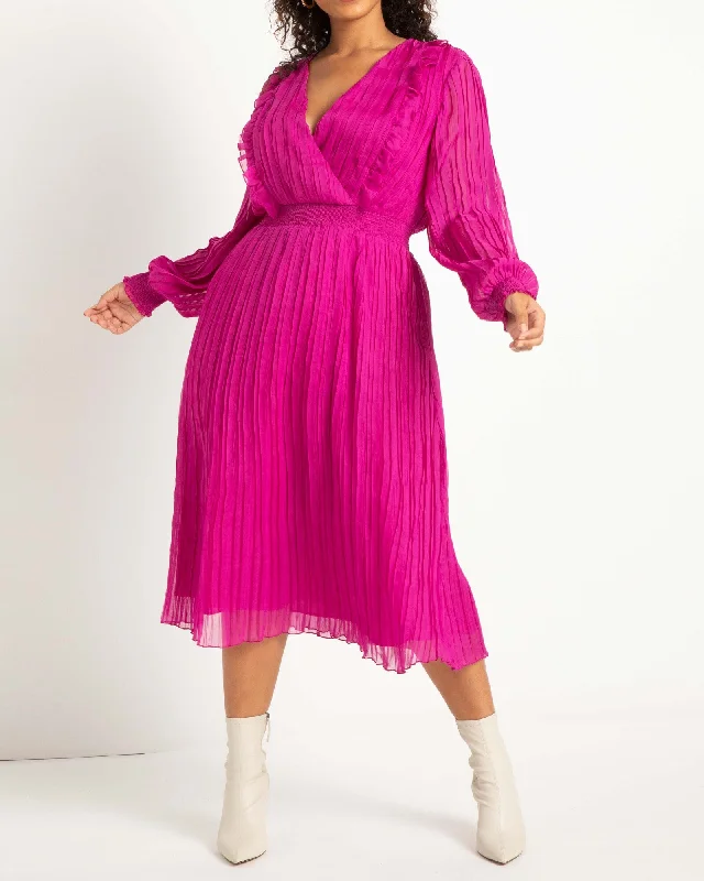 Midnight Sale Ella Pleated Power Midi Dress | Magenta