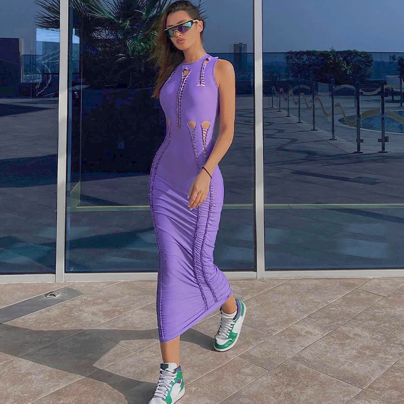 TIME-Limited Offer Fashionable Hollow Out Slim Fit Round Neck Sleeveless Dress