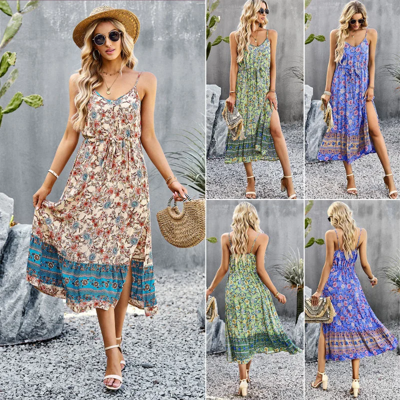 Savings Event Bohemian Vacation Style Split Hem Cami Dress