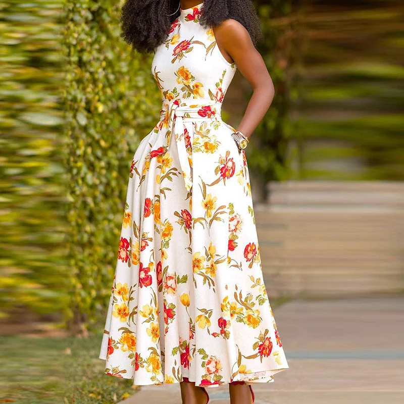 Limited Time Elegant Floral Half High Collar Print Dress