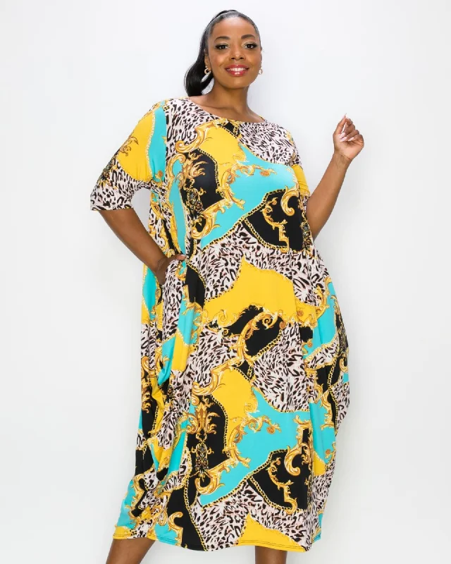 Deep Discounts Nevaeh Midi Dress | Aqua/Yellow