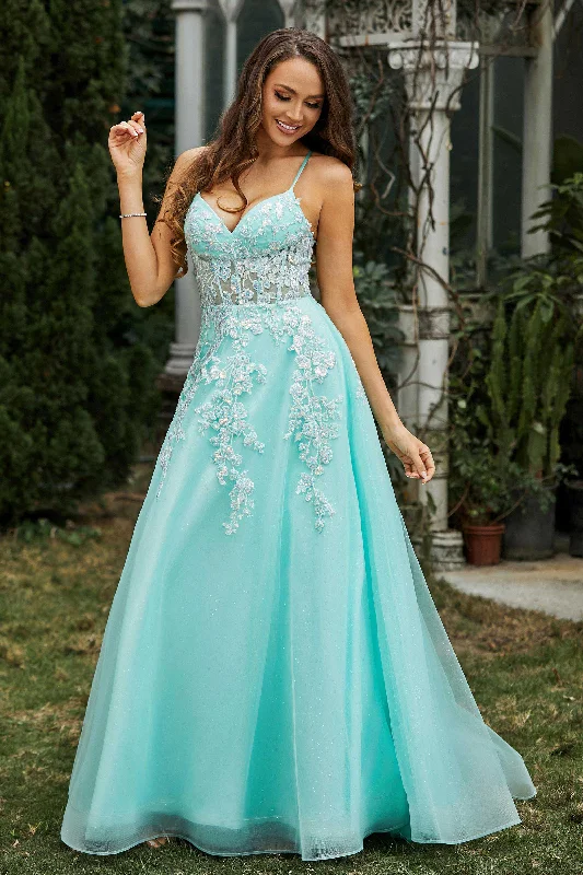 Early Access Beaded Applique Lace Up Tulle Dress