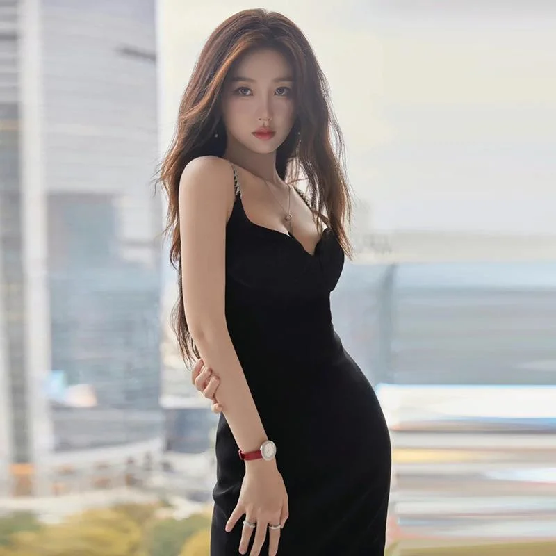 Major Savings Audrey Hepburn-Inspired Form-Fitting Black Maxi Slip Dress