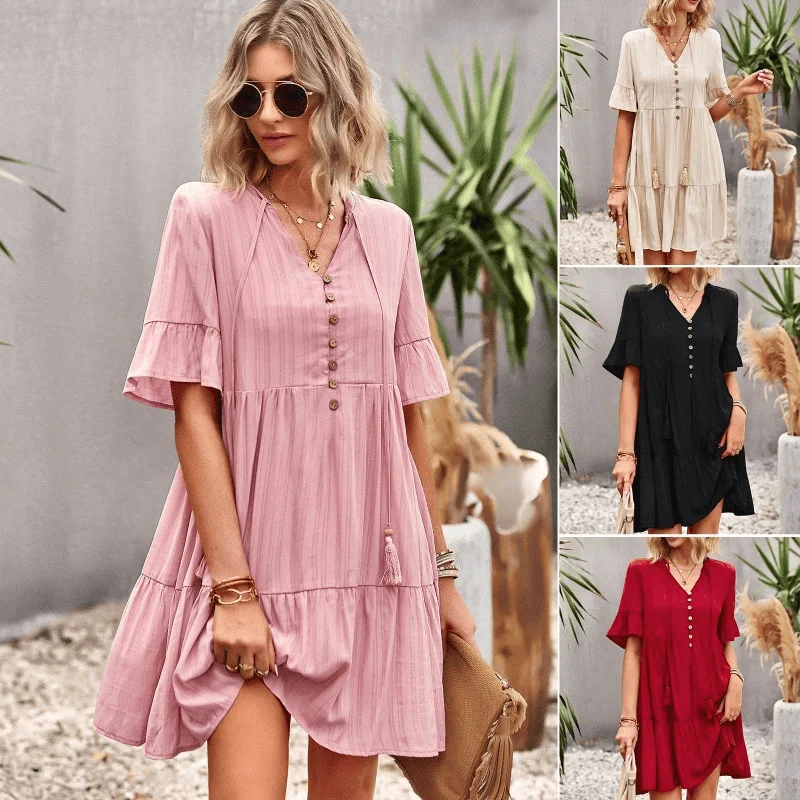 Season Finale Sale Elegant A-Line Solid Color Fashion Dress