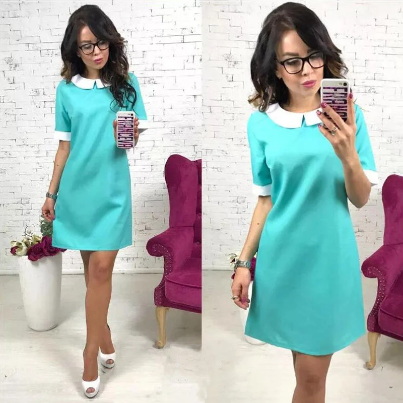 Sale Event Women's Office Dress | Spring Dress | Short Sleeve White Collar Casual Dress