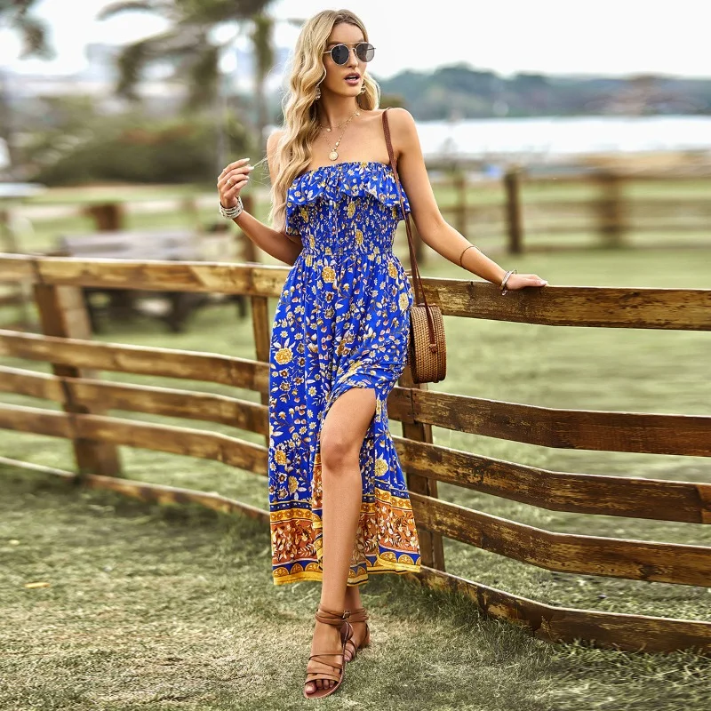 Great Bargains Sensual Topless Printed Leisure Resort Length Dress