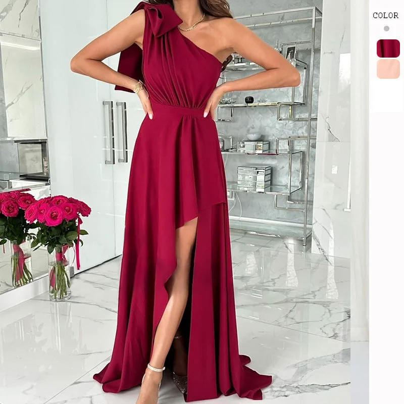 Huge Savings Summer Chic One-Shoulder Front Slit Commute Dress