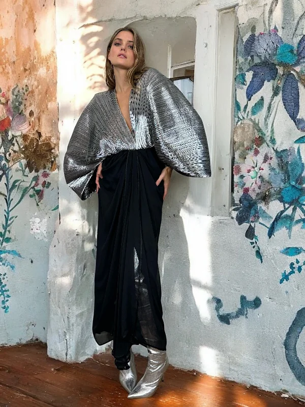 Huge Discounts Joy, silver pleated vintage dress