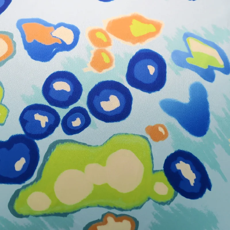 Online Only Multicolored Abstract on Blue Printed Polyester Mikado Fabric