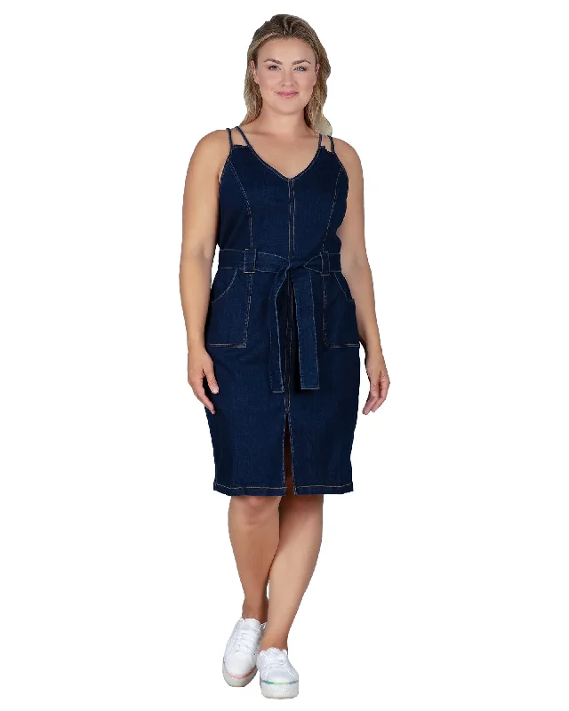 Mega Deal Olivia Denim Belted Midi Dress | Indigo Rinse