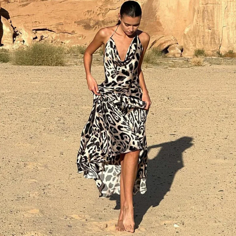 Low Prices Summer Floral Sexy Backless Halter Neck Dress