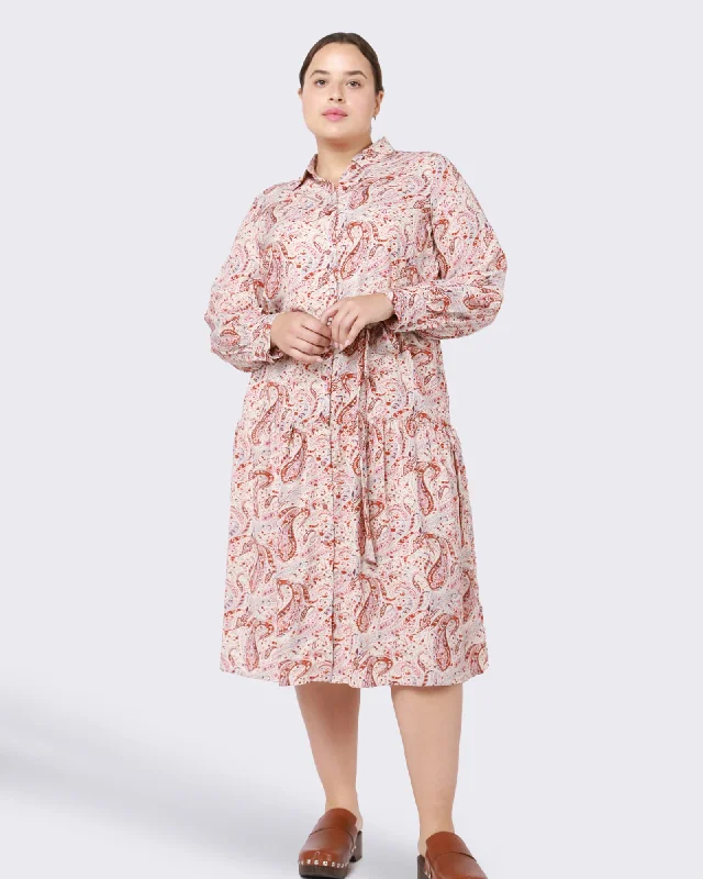 Price Reduction Evie Tiered Shirtdress With Belt | White / Red