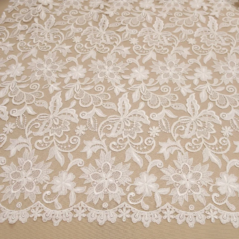 Price Fest Off White Floral Corded Embroidered Double Scalloped Lace