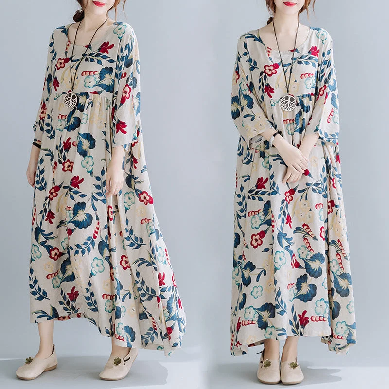 Daily Deals Artsy Loose-fitting Floral Print Swing Dress
