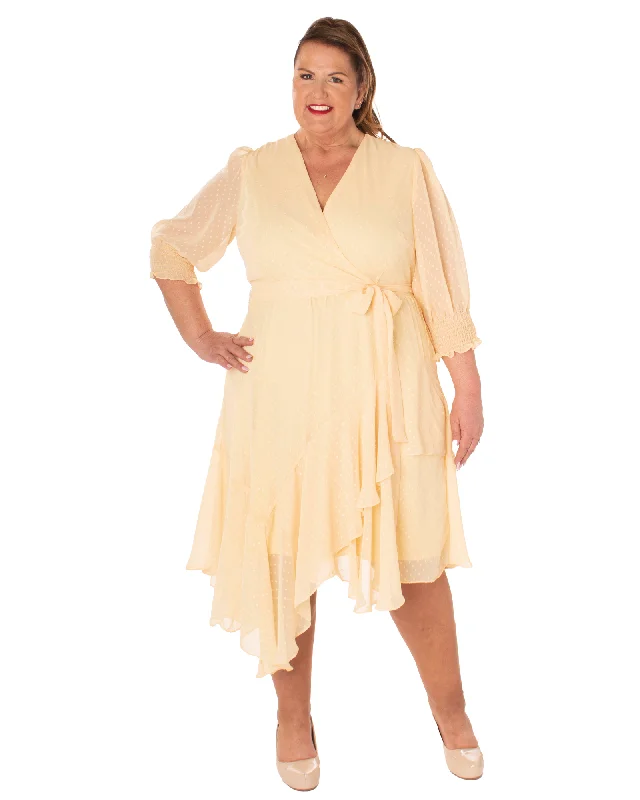Year-End Sale Joanna Ruffled Midi Wrap Dress | Yellow