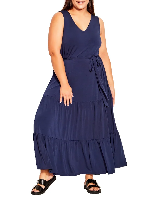 Overstock Nadia Tiered Maxi Dress | Navy
