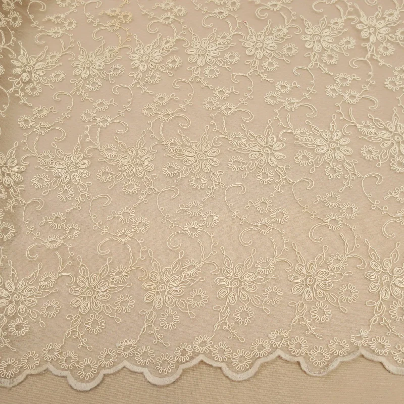 Epic Deals Ecru Floral Corded Embroidered Single Scalloped Lace