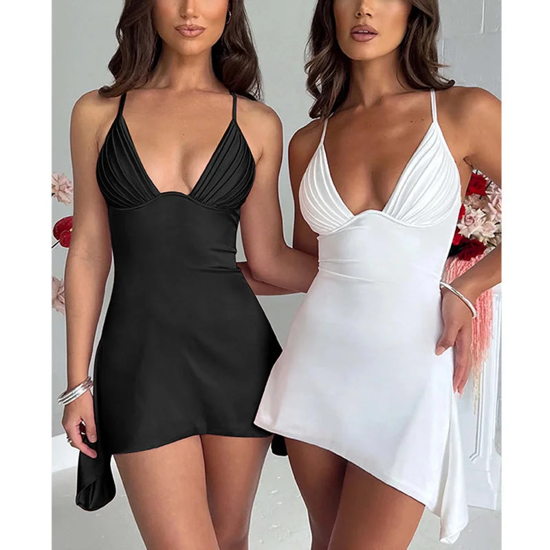 Today’s Deal Sexy V-neck Strapless Solid Color Elegant Dress