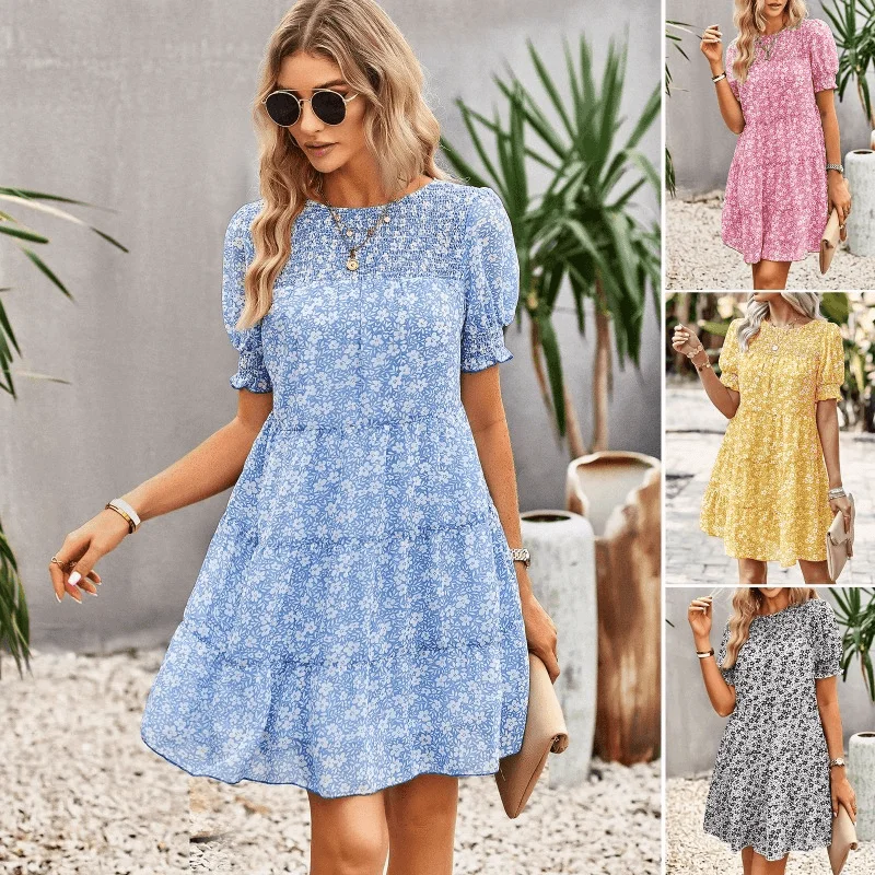 Clearance Event Bohemian Floral Chiffon Empire Waist Dress