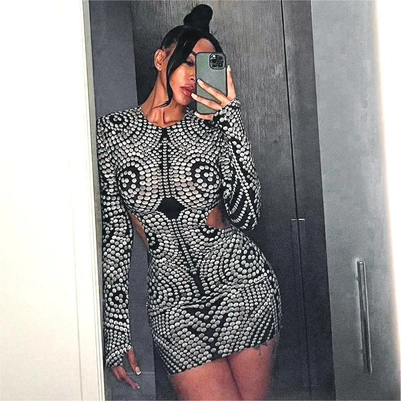 Special Promotion Hottest Trend Sexy Printed Long Sleeve Bodycon Dress