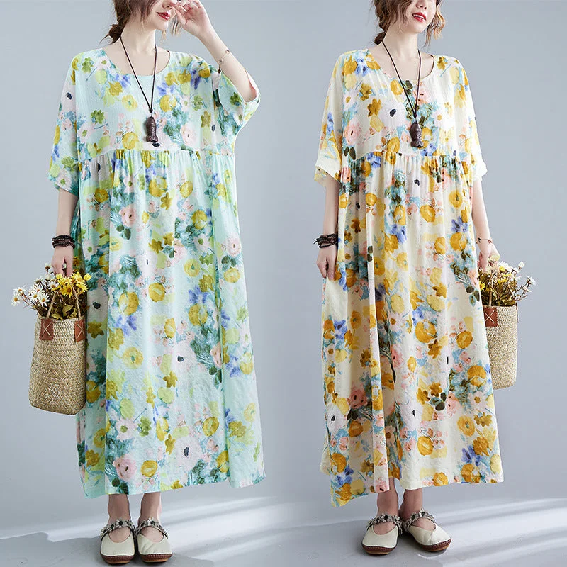 Buy Now Bohemian Plus-size Loose-fit Printed Maxi Dress