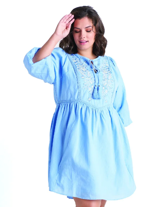Don’t Miss Out Saira Embroidered Mini Dress | Light Blue