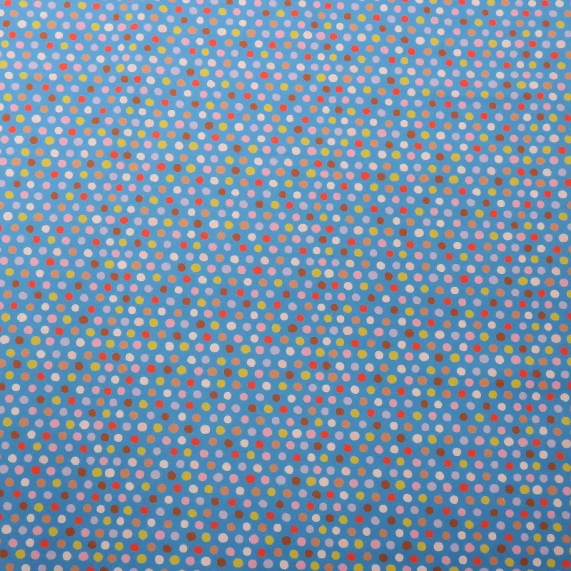 Bargain Bin Multicolored Polka Dots on Blue Ground Printed Cotton