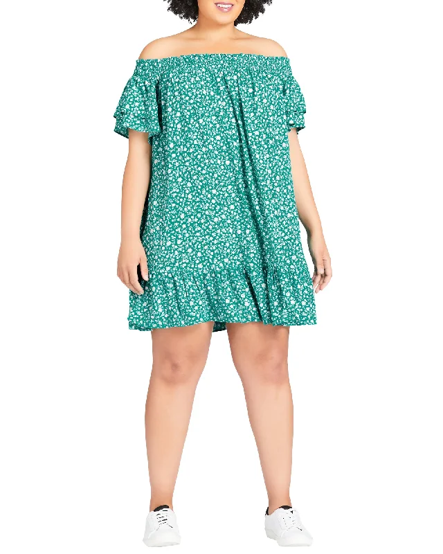 Don't Wait Cameron Off Shoulder Dress | Kelly Green / White