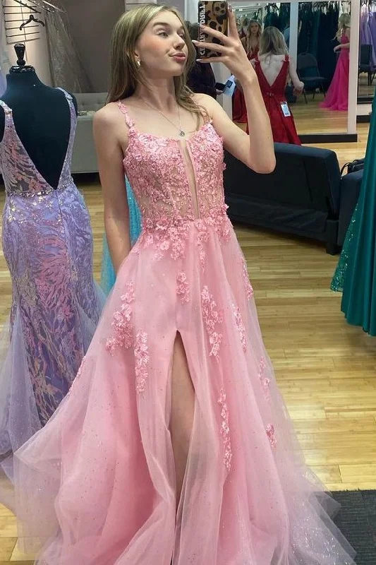 Savings Galore Elegant Straps A-Line Empire-Waist Lace Appliques Prom Dress with Slit Savings Galore Elegant Straps A-Line Empire-Waist Lace Appliques Prom Dress with Slit