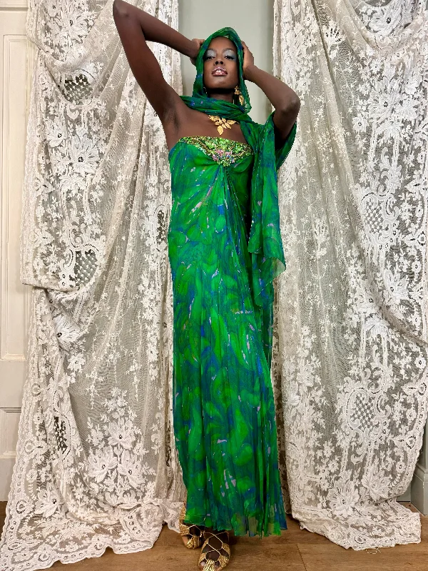 Buy More, Save More Akua, 60s green watercolour beaded dress and stole