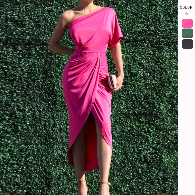 Must-Have Deals One-Shoulder Pleated Party Dress