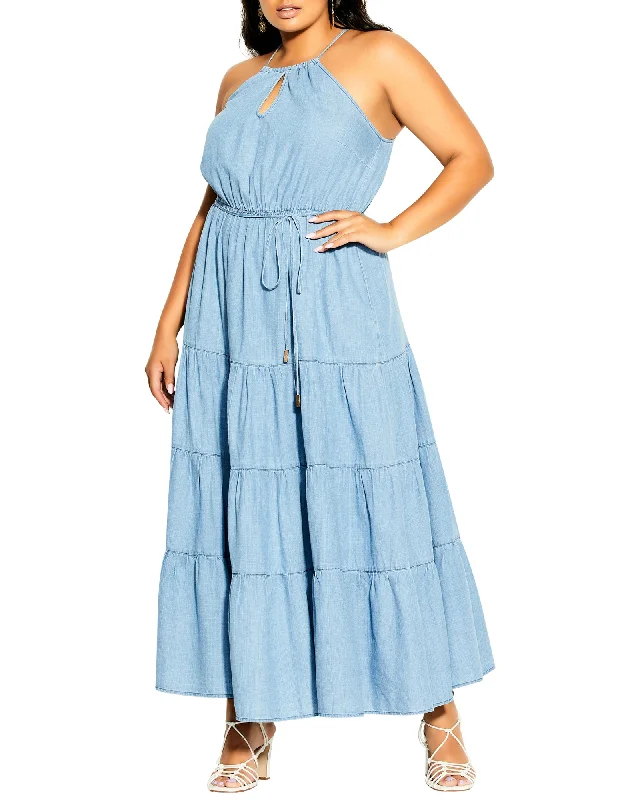 Steals and Deals Ashlyn Tiered Maxi Dress | Light Wash
