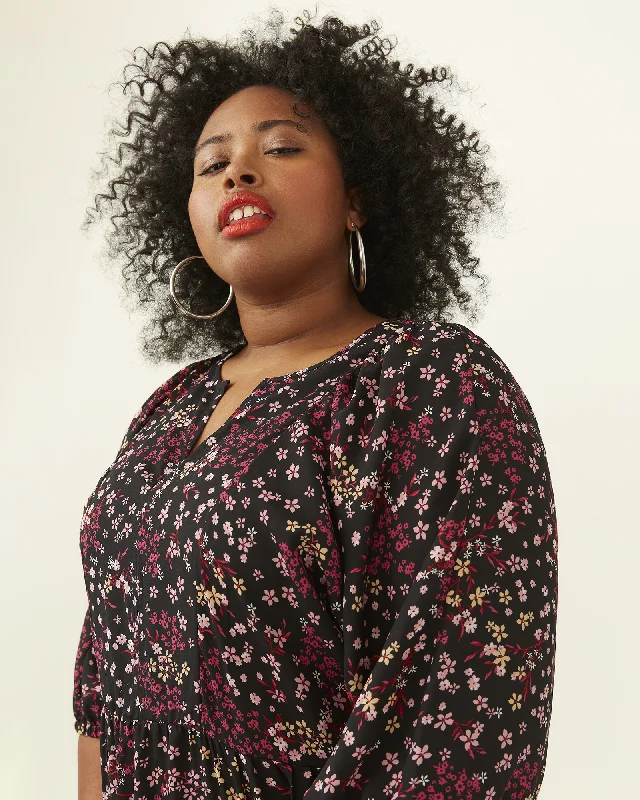 Last Chance Gail Tiered Babydoll Dress | Black / Pink