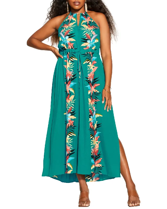 Overstock Noella Botancial Nights Maxi Dress | Teal / Yellow