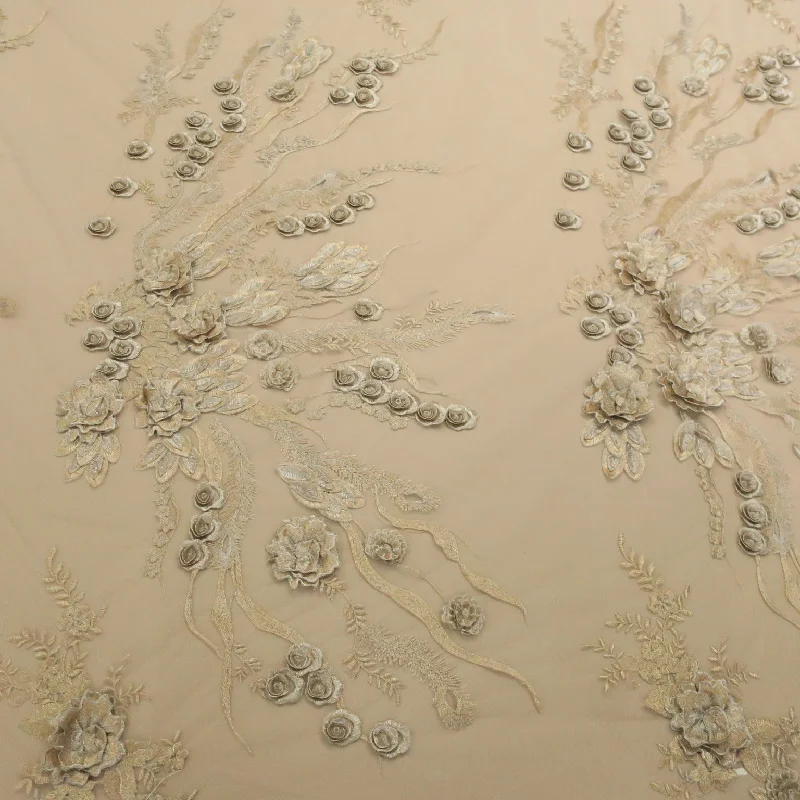 Act Now Nude with Bronze and Nude Floral Embroidery Tulle Fabric