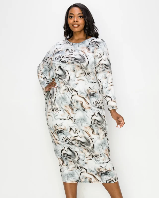 Deal Alert Lola Asymmetrical Sleeve Midi Dress | Gray/Taupe