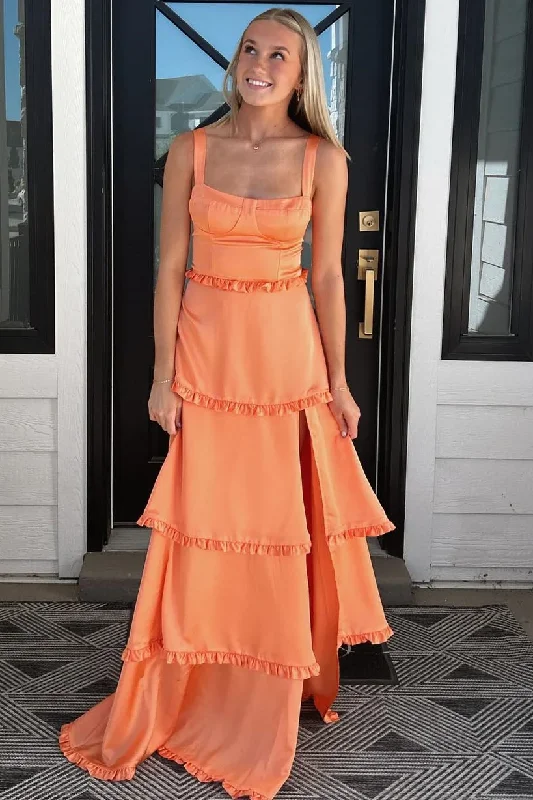 Must-Have Deals A-Line Straps Scoop Layered Satin Sleeveless Formal Prom Dress with Slit Must-Have Deals A-Line Straps Scoop Layered Satin Sleeveless Formal Prom Dress with Slit