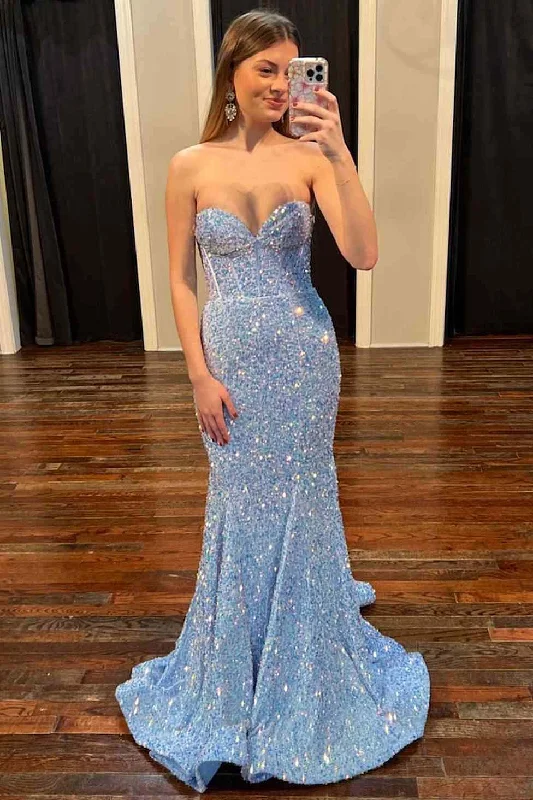 Value Deals Sparkly Strapless Sweetheart Sequins Mermaid Prom Party Dress