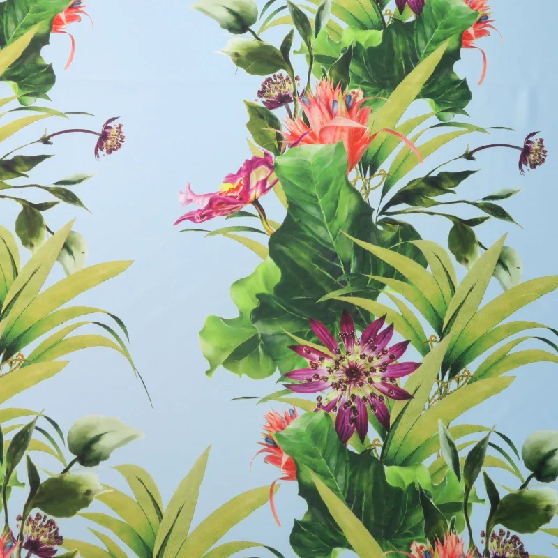 Today Only Green Floral on Blue Printed Polyester Mikado Fabric