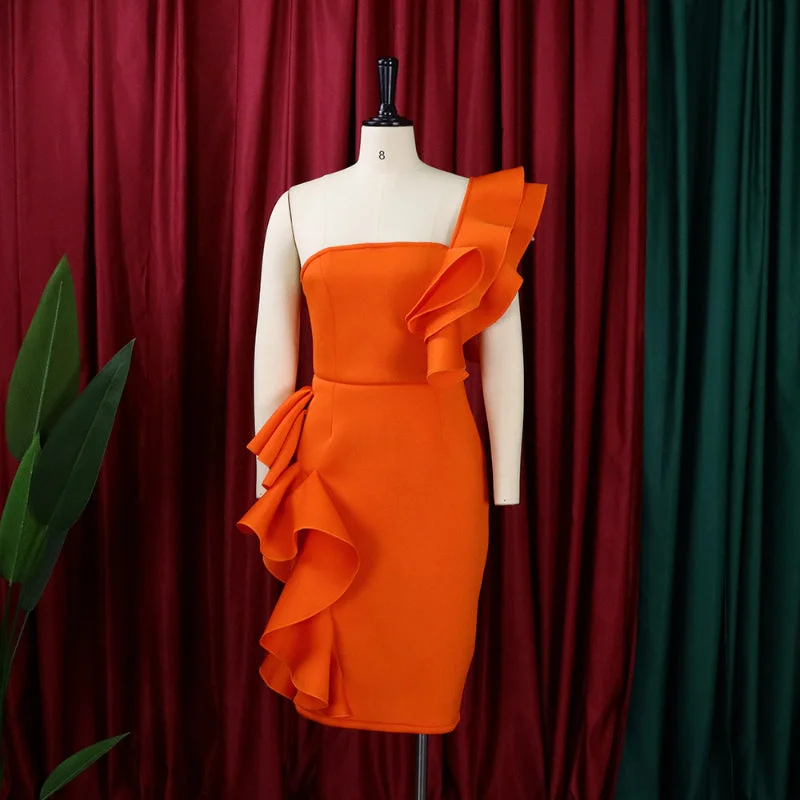 One-DAY Sale New Summer Off-Shoulder Ruffle Hem Bodycon Dress