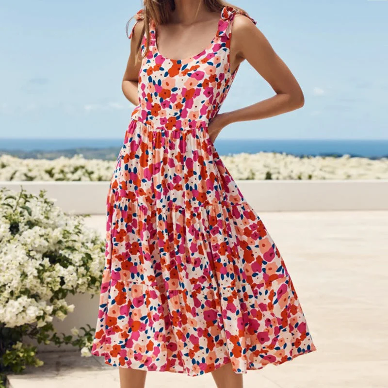 Price Reduction Spicy Girl High-Waisted Tie-Belt Floral Off-Shoulder Maxi Dress