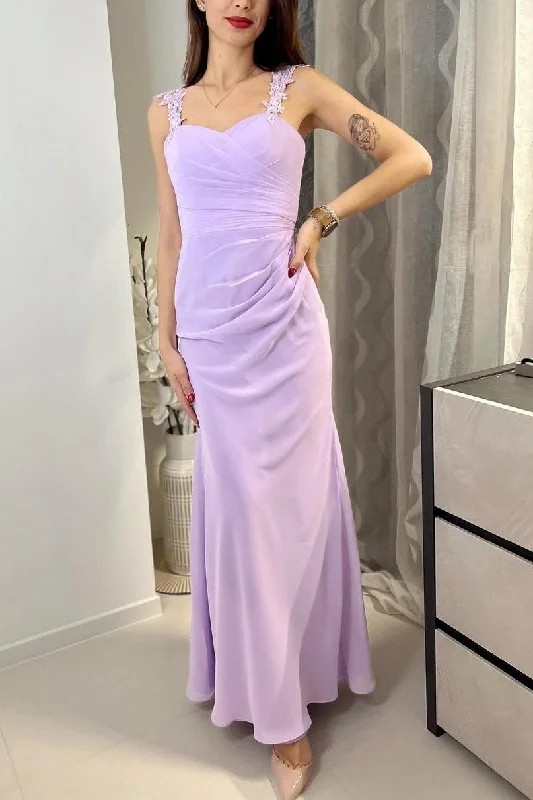 Now or Never Chic Straps Sweetheart Pleated Satin Long Formal Prom Dress