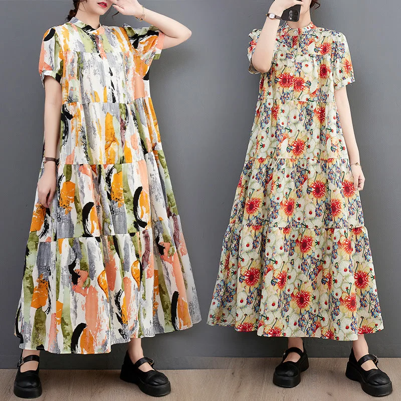 Best Bargains New Summer Korean Style Printed Patchwork Casual Short-sleeved Dress