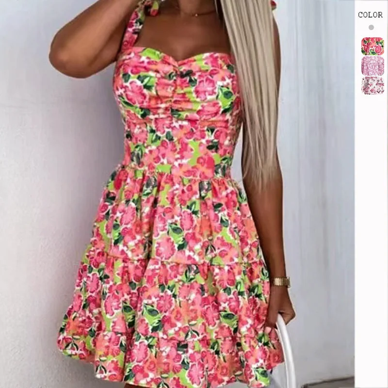 New Deals Waist Cinching Strapless Backless Floral Dress