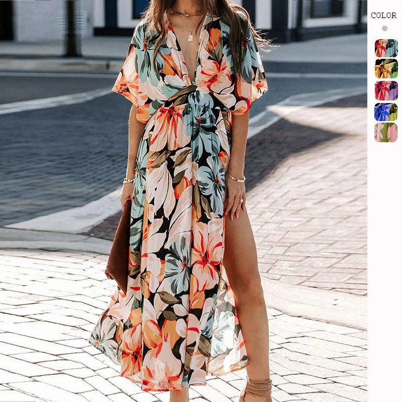 Today's Special Sensual High-Waisted Fashion Floral Slit Maxi Dress