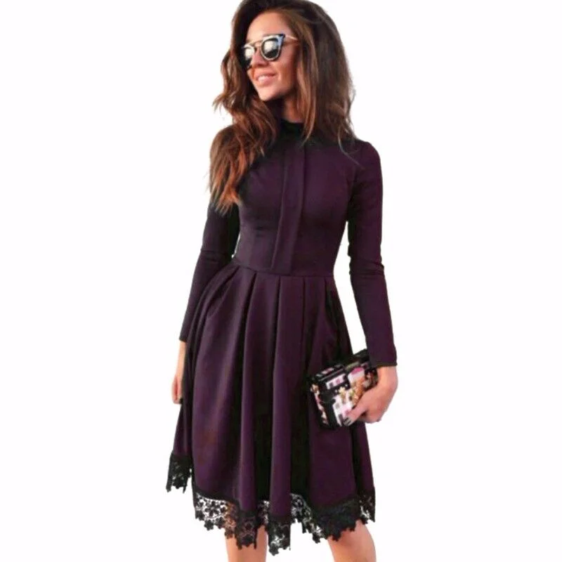 YEAR-End Sale Women's Long Sleeve Dress with Lace