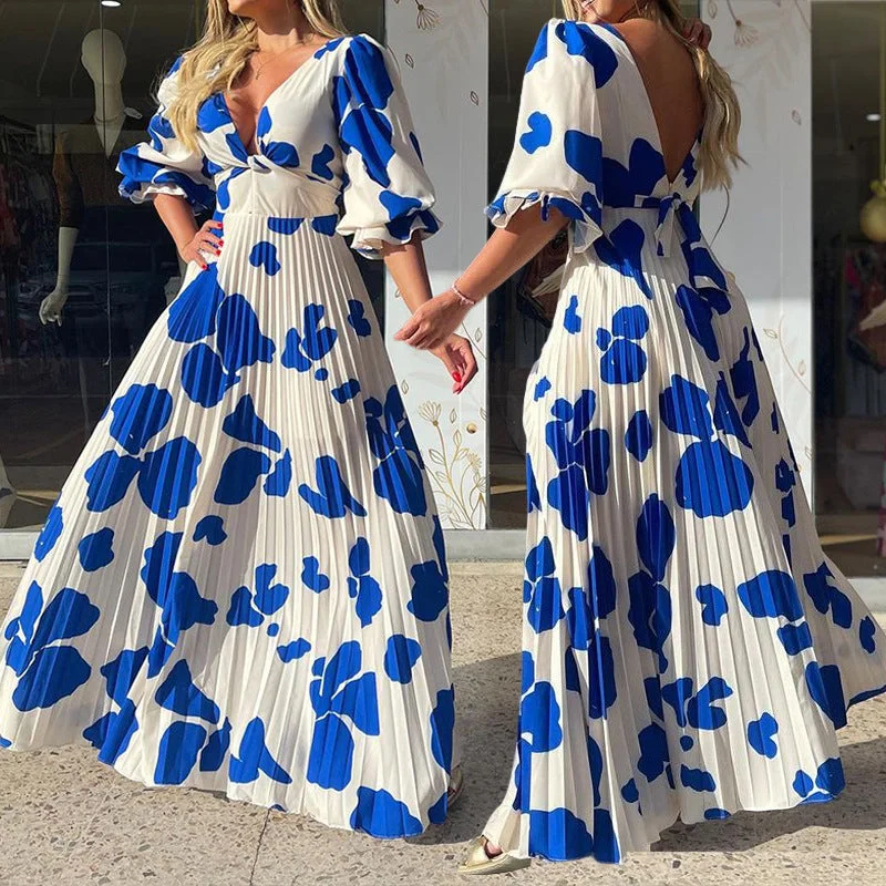 Fantastic Offers Summer Fashion Printed Half-Sleeve Maxi Dress