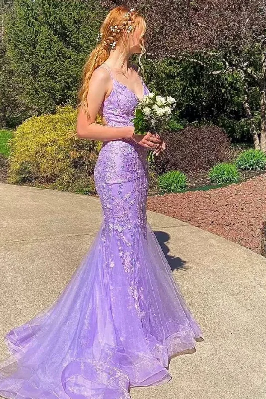 Amazing Deals Mermaid Spaghetti Straps Lace Appliques Long Prom Dress